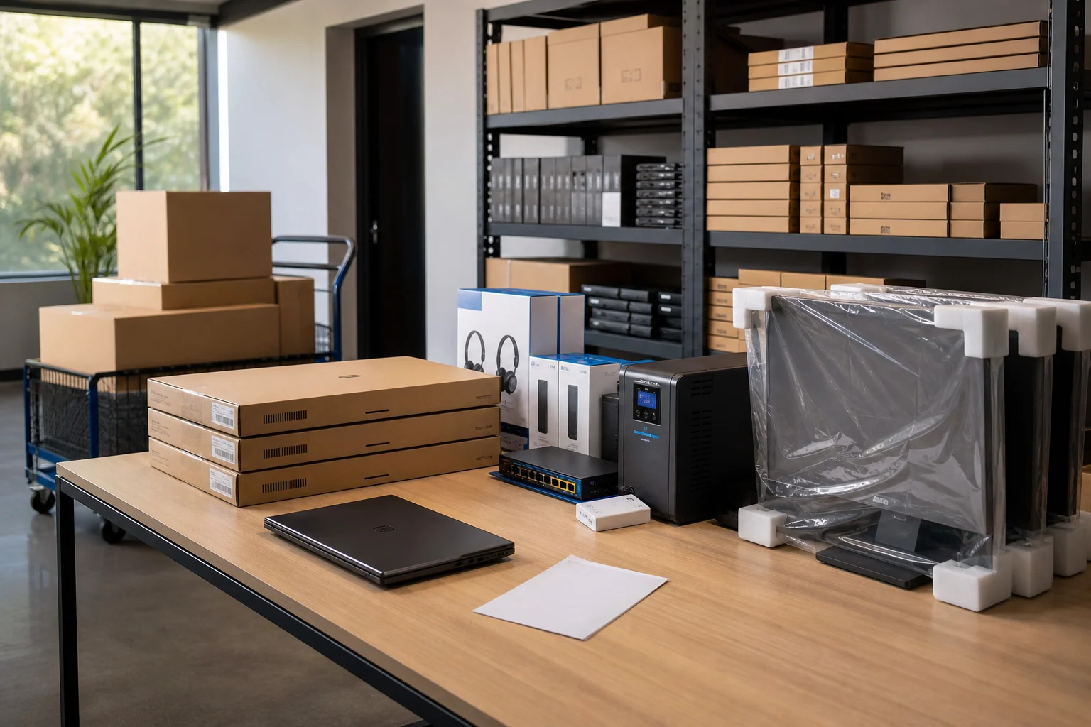 Ninety8 team preparing and checking business ICT equipment for supply